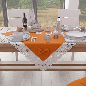 PETTI Artigiani Italiani - Elegant middelpunt van de keukentafel, effen tafelmiddelpunt met Sangallo-kanten ruches en strikken, katoenen middelpunt