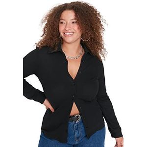 Trendyol Chemise en tricot à col basique coupe régulière pour femme, Noir, 3XL