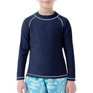 MEETWEE Traje de Baño de Niño Rash Vest Camisetas de Natación Rash Guard Shirt voor jongens, Marineblauw/lange mouwen, 10 jaar