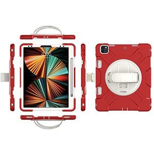 Étui de protection pour iPad Pro11 2018/2020/2021 génération avec film de protection d'écran, porte-crayon, dragonne rotative à 360 °, support durable, rouge