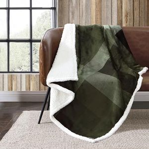 Eddie Bauer Home | Bedrukte pluche collectie | Omkeerbare deken en zacht schapenvacht beddengoed, 127 x 152,4 cm, grenen ruiten