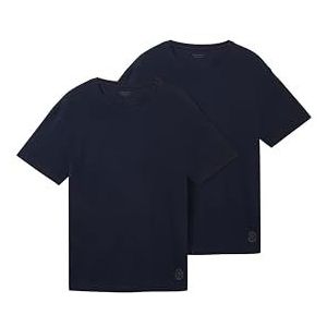 TOM TAILOR 1042385 Basic T-shirt voor heren, set van 2, 10302 - donkerblauw