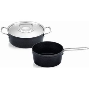 Fissler Adamant Set van 2 aluminium pannen met metalen deksel anti-aanbaklaag (1 pan, 1 pan, 1 braadpan) - inductie