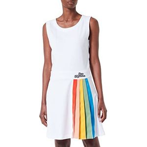 Love Moschino Katoenen fleece jurk voor dames, met regenboog-geribbelde jurk, Optisch wit.