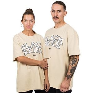 Blackskies Team oversized heavyweight hoodie met flock, streetwear luxe trui voor dames en heren, Beige zwart T-shirt