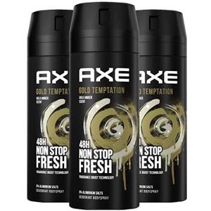 Axe Bodyspray Gold Temptation Déodorant sans aluminium pour une protection efficace contre les odeurs corporelles pendant 48 heures 150 ml Lot de 3