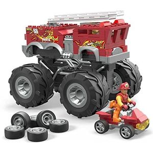 Mega Construx HHD19 Hot Wheels 5 alarmen, brandweerauto Monster Truck met 2 brandweerfiguren en accessoires, voor kinderen vanaf 5 jaar, meerkleurig