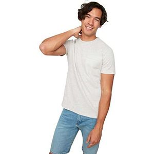 Trendyol Stone Male Regular Fit fiets kraag korte mouwen rits micro zakken W T-shirt heren, Steen