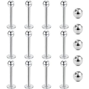 Gojewen 12 stuks 16 g lippen piercing 6/8/10 mm oorbellen roestvrij staal piercing labret zilver goud zwart helix medusa labret tragus piercing, Metaal