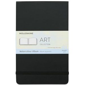 Moleskine Art Collection, aquarelalbum (tekenboek, hardcover, papier geschikt voor aquarelpotloden en verf, groot formaat 13 x 21 cm, 72 pagina's) zwart