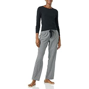 Amazon Essentials Ensemble de nuit léger en flanelle avec pantalon et t-shirt à manches longues pour femme (disponible en grande taille) noir/blanc, vichy, taille L