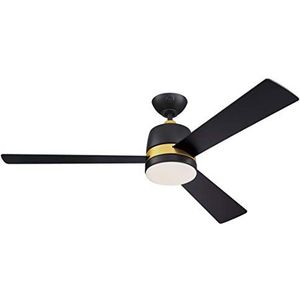 Westinghouse Lighting 73039 Moderne Tristan plafondventilator met afstandsbediening, 132 cm, mat zwart met gouden accenten en mat opaalglas