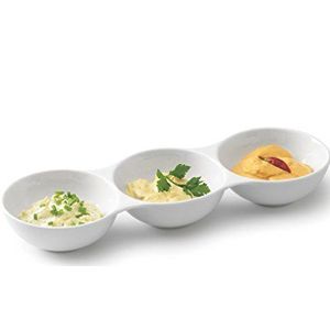 Antipasti dippschale/schaal van porselein met drie segmenten, 37 x 12 x 6 cm