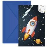 Procos - Uitnodigingen met Rocket Space Party ruimteraket envelop van FSC-papier, 6 stuks, PR93741