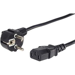 PremiumCord 230 V-stroomkabel 0,5 m met haaks aardingscontact naar koude apparaataansluiting C13, IEC 320, 3-polige pc-stroomkabel, kleur: zwart