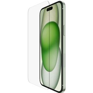 Belkin ScreenForce TemperedGlass iPhone 15 Plus Antimicrobiële Screenprotector van gehard glas, dunne bescherming, transparant, krasbestendig, Easy Align standaard voor luchtbelvrij aanbrengen