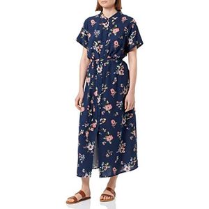 VERO MODA CURVE Vmeasy S/S Long Shirt WVN GA Cur Vestido Largo De Las Mujeres, Navy Blazer/Aop: Fiona