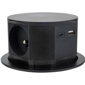 Compacte zwarte inbouwstekkerdoos - kantoor of keuken - Otio