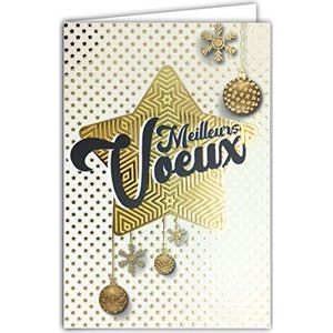 Afie 61-5616 kaart, beste kerstkaart, goudkleurig, glanzend, fonkelend, glinsterend, sterend, sterren, kerstballen, vlokken, goede feesten, eindfeesten, met witte envelop