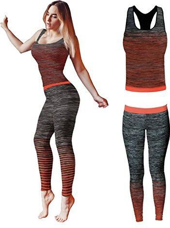 FM London Sportkledingset voor dames | Stretch tanktop en leggings, oranje, 8-14, Oranje