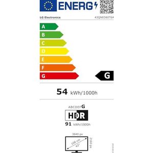 LG QNED 43 inch, serie 80 2024, 43QNED80T6A, Smart TV 4K, processor α5 Gen7, slank design, 20 W, 3 HDMI, Filmmaker Mode, Game Optimizer, Alexa, Wi-Fi, webOS 24, afstandsbediening aanwijzer