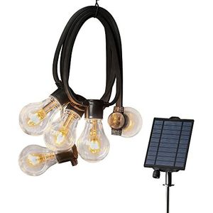 Konstsmide 2332-800SP LED biertuin zonne-lichtketting met afstandsbediening met 10 amberkleurige diodes voor buiten, zwarte kabel, 2 lithiumbatterijen / 1 CR2025 (meegeleverd)