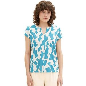 TOM TAILOR 1036896 Damesblouses T-shirt met motief (1 stuk), 32146 - Groot abstract design petrol blauw