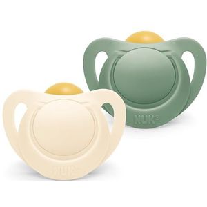 NUK for Nature Babyfopspeen in set van 2, 6-18 maanden, duurzame rubberen fopspenen, meer dan 98% natuurlijke grondstoffen, geaccepteerd door 99% van de baby's, BPA-vrij, eucalyptusgroen, set