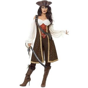 Smiffys Piratenkostuum voor meisjes, hoge zee, met jurk, broek en draagriem, S, bruin