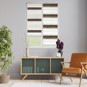Blindecor Indus dubbel rolgordijn 3-laags nacht en dag bruin crème wit 87 x 180 cm