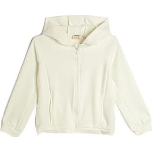 Koton Sweat-shirt à capuche basique zippé pour fille - Manches longues - Détails des poches, Ecru (010), 4-5 ans