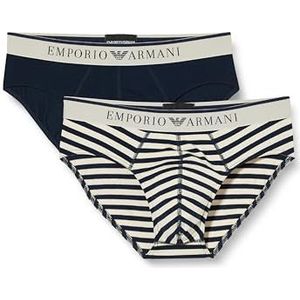 Emporio Armani Set van 2 katoenen stretch slips met gekleurde strepen voor heren, Marineblauw/Nude Strepen