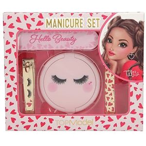 Depesche 11870 0011870 Topmodel Beauty Girl Manicure verpakt in een doos met hartpatroon en slaapogen, set met spiegel, vijl, nagelclippers en tweezers, meerkleurig