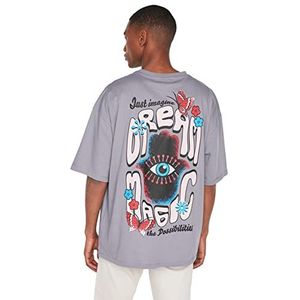 Trendyol Trendyol Oversized standaard geweven T-shirt met ronde hals voor heren, herenhemd (1 stuk), grijs.