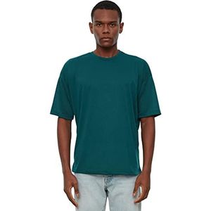 TRENDYOL T-shirt à col rond uni surdimensionné pour homme, Emerald Green, L