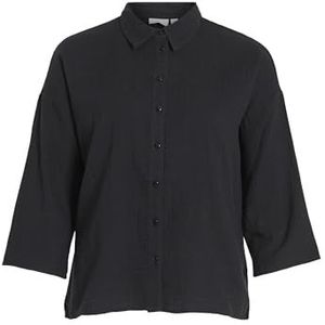Vila Vila Nia Button Noos T-shirt 3/4 dameshemd, Black Beauty