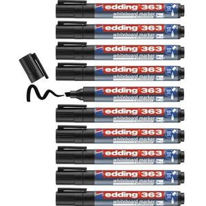 edding Whiteboardmarker 363 - zwart - 10 pennen - afgeschuinde punt 1-5 mm - uitwisbaar vilt - voor tafel, wit, magnetisch, memo en conferentiesezel - schetsknotten - navulbaar