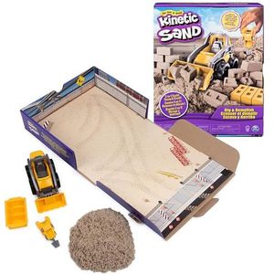 Kinetic Sand Magisch zand – bouwplaats graven en afbreken 454 g + 4 accessoires – creëer verschillende betoverende vormen met dit magische zand zoals boetseerklei – speelgoed voor kinderen vanaf 3