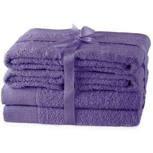 AmeliaHome Amari handdoeken, 50 x 100 cm, 2 badhanddoeken, 70 x 140 cm, 100% katoen, absorberend, paars, 4 stuks