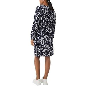 Comma Casual Identity Jurk met All Over Print en Ceintuur Donkerblauw/Wit