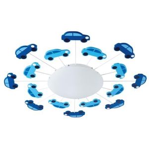 EGLO Plafondlamp Viki 1, 1-pits kinderkamer wandlamp, stalen plafondlamp, kleur: blauw, glas: satijn, wit, fitting: E27