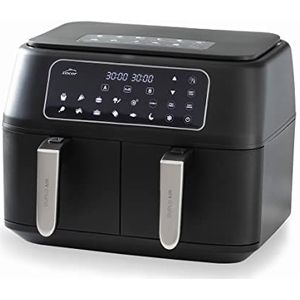 Lacor - 69508 - DuploAir Friteuse zonder olie, airfryer met touchscreen, dubbele mand, inclusief receptenboek, 11 programma's, gedehydrateerde functie, antiaanbaklaag, grote capaciteit 9 l, 2400 W