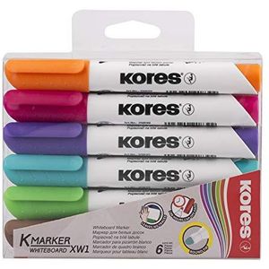 Kores - K-Marker XW1: Whiteboard-kleurmarker met ronde punt, droog uitwisbaar en geurarme inkt, school- en kantoorbenodigdheden, 6 verschillende kleuren