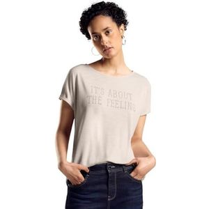 T-shirt met opschrift, glad zandbeige, 36, Beige zand glad