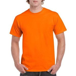 Gildan Set van 2 dikke katoenen T-shirts voor volwassenen, herenhemd (2 stuks), Veiligheid oranje