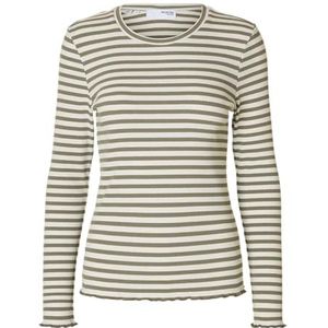 SELECTED FEMME Slfanna Ls Crew Neck Tee Str Noos Slfanna Ls Crew Neck Tee Str Noos Dames (1 stuk), Vetiver, L