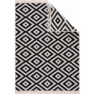 Fashion4Home Tapijtloper - Kleed voor woonkamer, slaapkamer, keuken, kinderkamer, badkamer - Boho Kelim kleden - loper gang kleed wit-zwart, maat: 120 x 170 cm