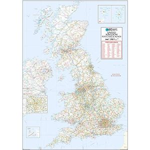 XYZ Maps UK Roads postcode Areas grote wandkaart, 1000 mm x 1414 mm