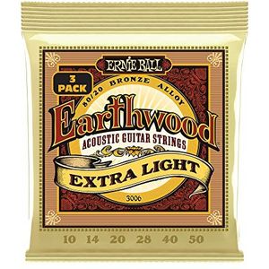 Ernie Ball Earthwood snaren voor akoestische gitaar, extra licht, 80/20 brons, 3 sets