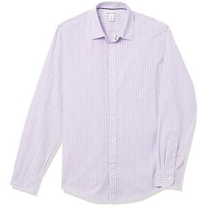 Amazon Essentials Casual popeline overhemd met lange mouwen voor heren, klassieke pasvorm, dubbele strepen lavendelwit, maat L